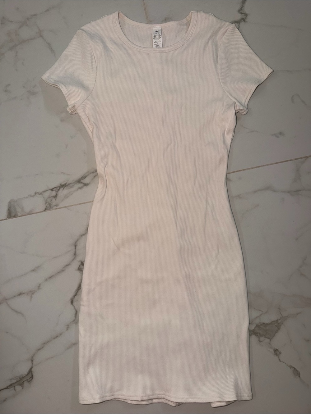 ALO Yoga Cream Ribbed Short Sleeve Bodycon Dress